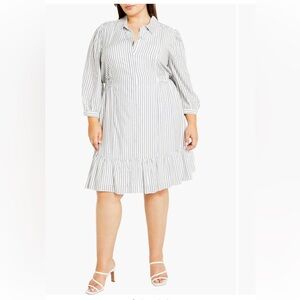 City Chic Flynn Stripe Long Sleeve Shirtdress
